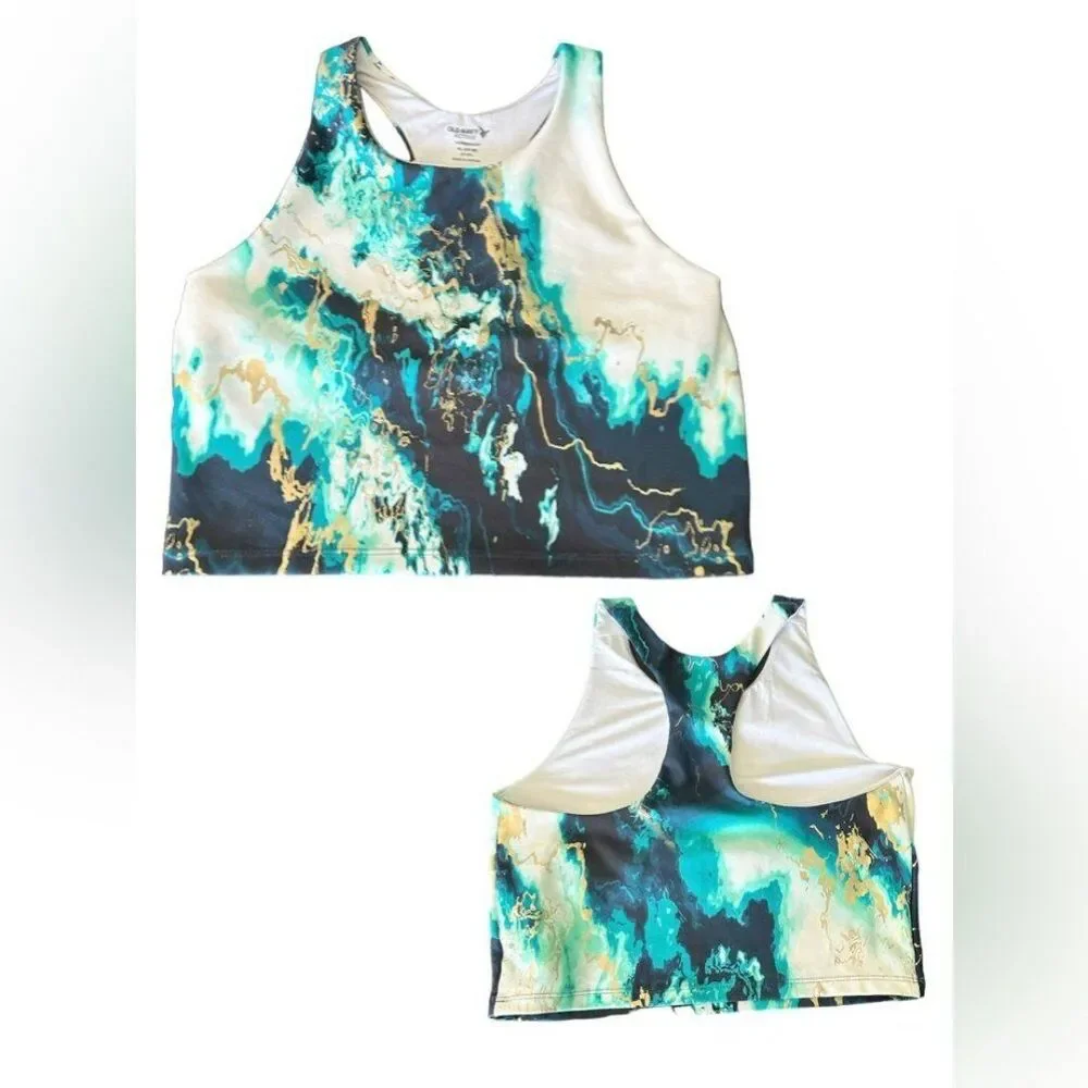2/$15! Old Navy Powersoft Longline Racerback Go Dry Blue Gold Sports Bra 14-16